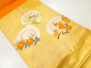 菖蒲・椿・枝梅模様織出し名古屋帯